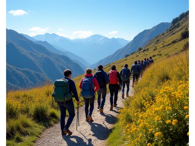 Grupo de senderismo guiado en los Andes